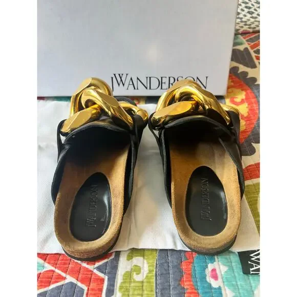 JW Anderson Chunky Napa Chain Slide Mules Black & Gold Size: 37 Women’s US 7
